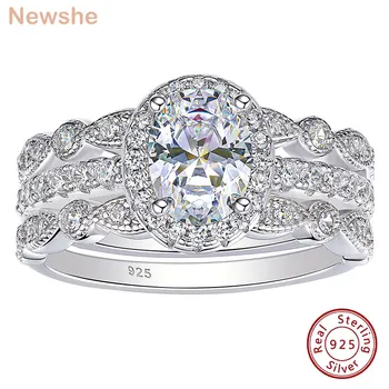 Newshe 3 Pieces Wedding Engagement Rings Set for Women 925 Sterling Silver Jewelry Art Deco Bands Oval AAAAA Cubic Zircon Ring 1