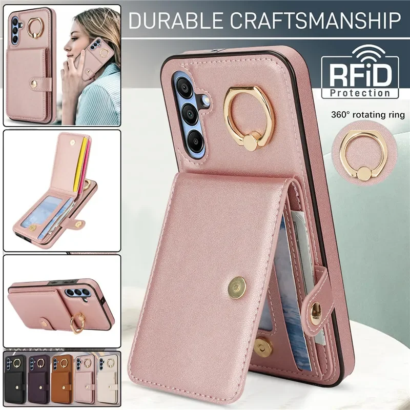 Ring Leather Wallet Card Phone Case with Flip Cover