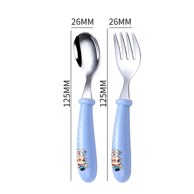 Baby Gadgets Tableware Set Children Utensil Stainless Steel Toddler Dinnerware Cutlery Cartoon Infant Food Feeding Spoon Fork 3