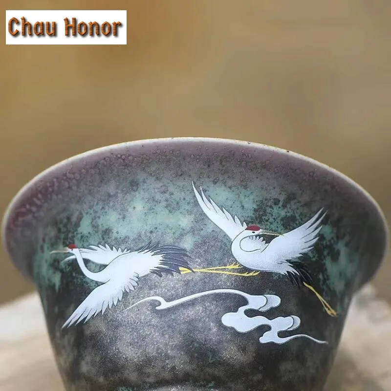 160ml Antique Kiln Change Glaze Gaiwan Creative Crane Tea Tureen Household Tea Maker Cover Bowl Tea Services Supplies Decoration