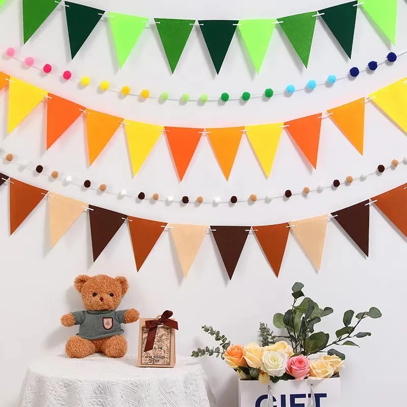 1pcs Vintage Colorful Burlap Linen Bunting Flags Party Decor Banner Pennant For Happy Birthday Party Wedding Decoration Supplies