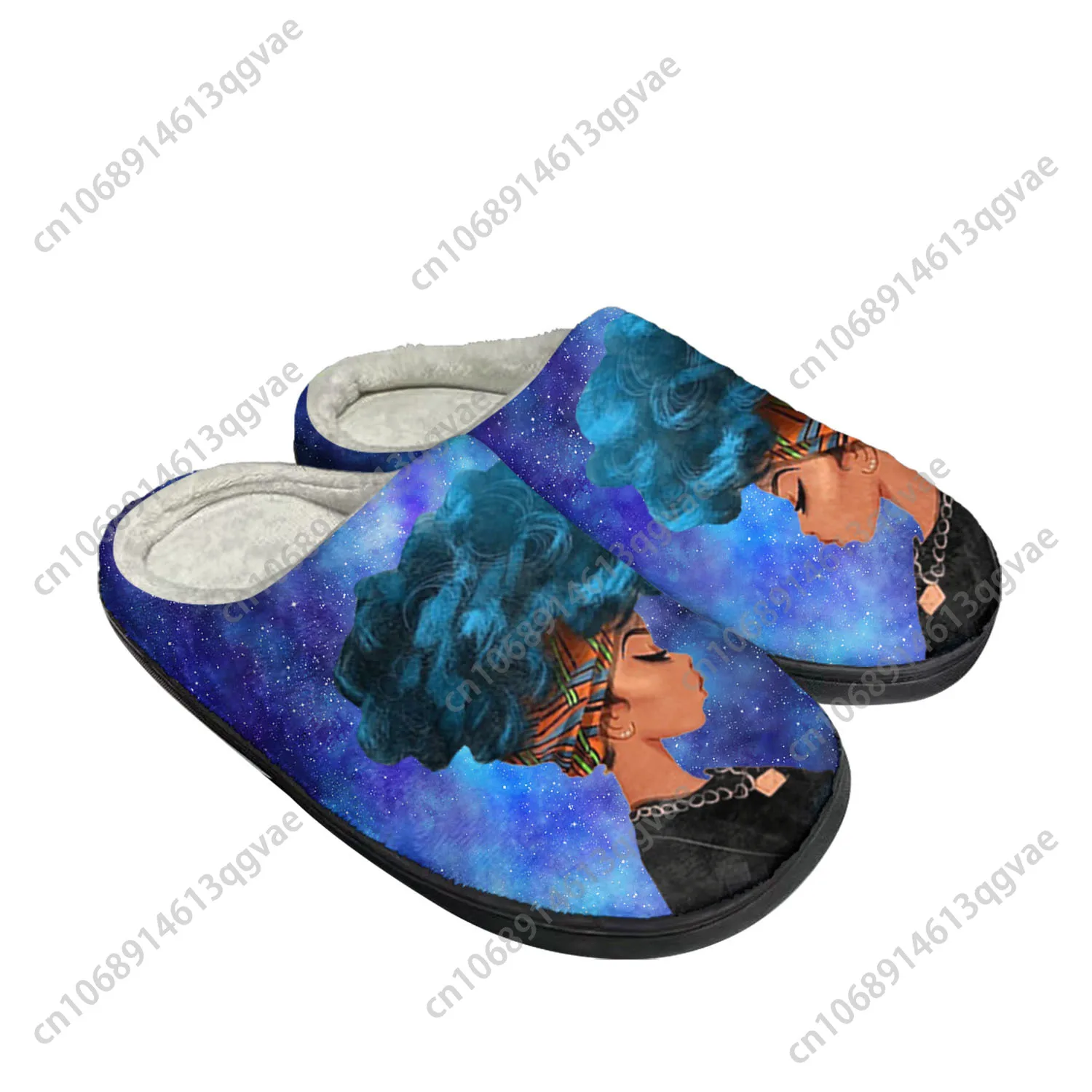 African Woman Black Home Cotton Custom Slippers Mens Womens Sandals Plush Bedroom Casual Keep Warm Shoe Thermal Slipper Black