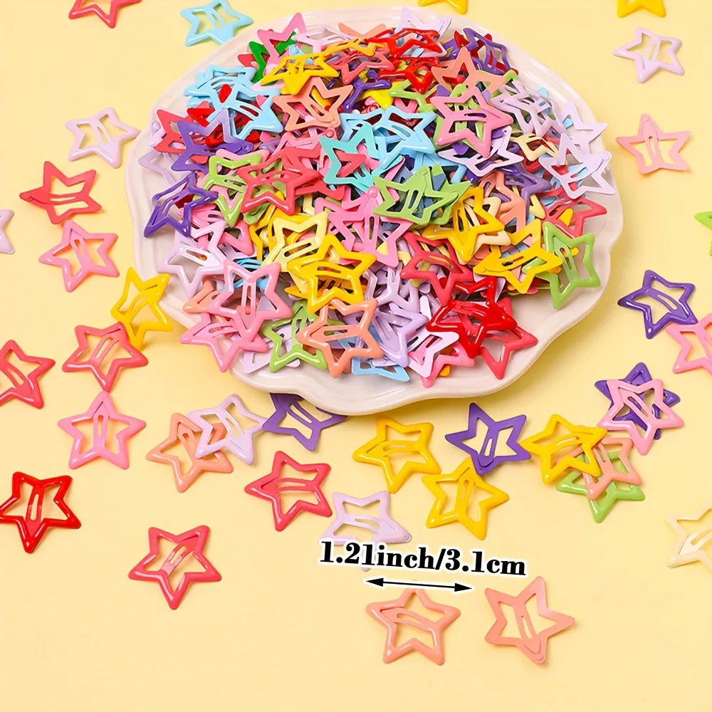 무작위 색상 Y2K 스타일 귀여운 다섯개 별 헤어 클립 50/100개, 소녀들의 일상복에 적합