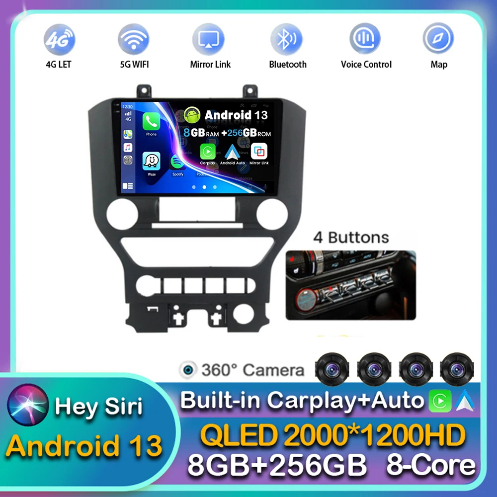 

Android13 Carplay Auto Car Radio For Ford Mustang S550 2014 - 2019 2020 2021 Multimedia Player GPS Stereo DSP Navigation WiFi+BT