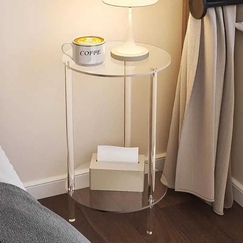 Acrylic Round End Table Small Round Side Table End Table Clear Small Round Table Acrylic Transparent Coffee Table for Bedroom