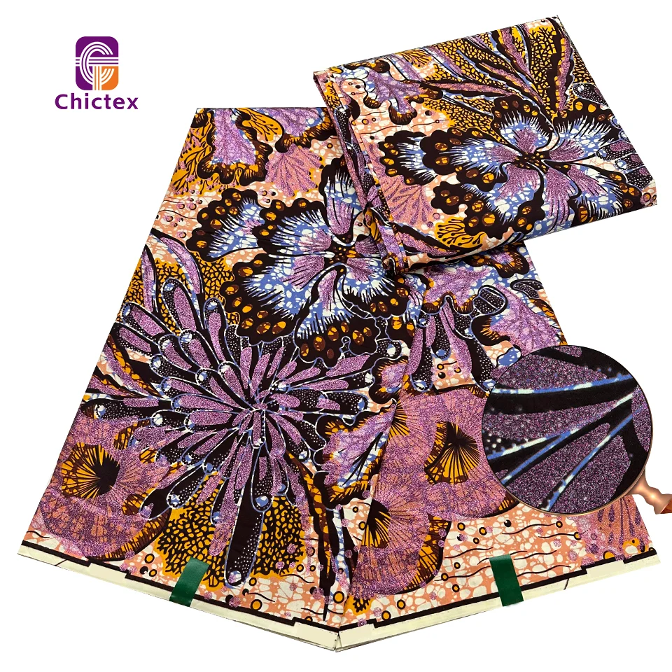 African Ankara Wax 6 Yards 100% Cotton Grand Super Glitter Wax Print Fabrics For Garment