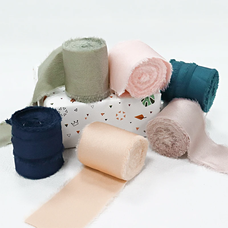 

5Yards 40mm Handmade Frayed Edged Silk Polyester Ribbon For Wedding Party Flower Gift Packing Decorations DIY Craft