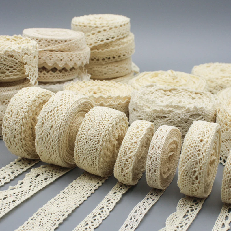 Lace Ribbon 5M Cotton Lace Trim Sewing Crochet Beige Trim Ribbon DIY Wedding Party Christmas Gift Decor Sewing Craft Supply