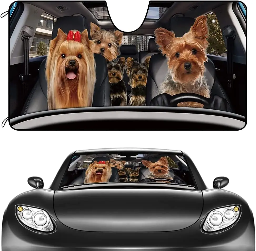 

CafeTime Dog Car Front Windshield Sunshade Yorkshire Terrier Yorkie Family Decor Vehicle Sun Shade Visor UV Ray Reflector Sun Pr