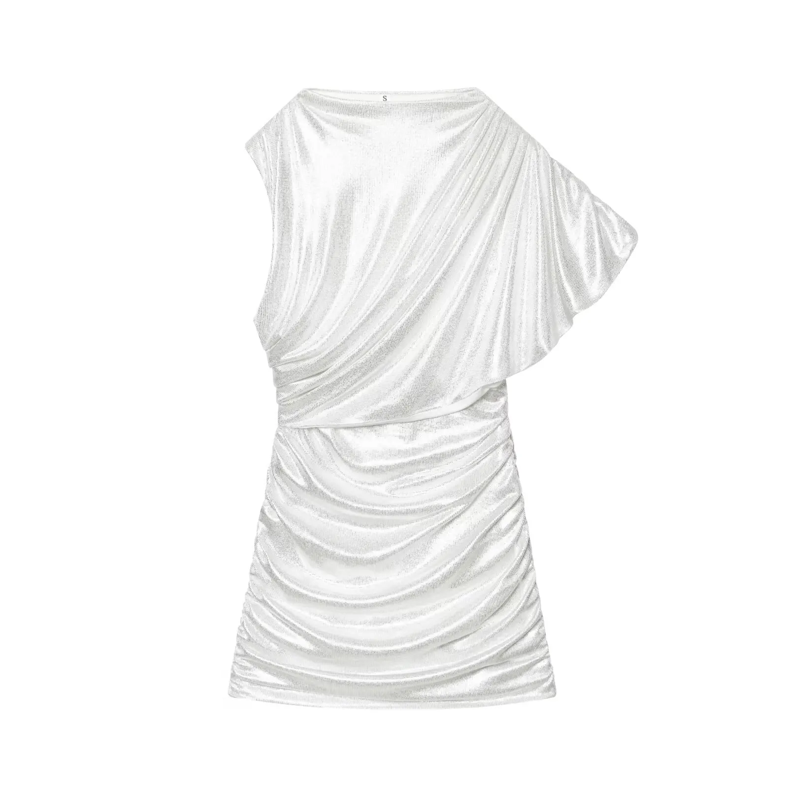 HH Damen Mode Reißverschluss-Kleider Einfarbig Halber Stehkragen Mehrlagige Dekoration Ärmelloses Sommer High-Street Sexy Mini-Kleid – Detail 2