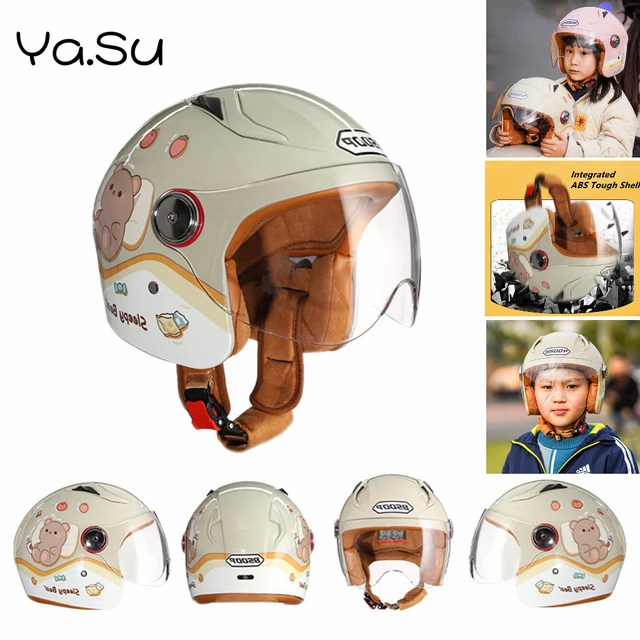 Casque Moto Enfant avec Pare-Soleil Casque De Dessin Animé Mignon