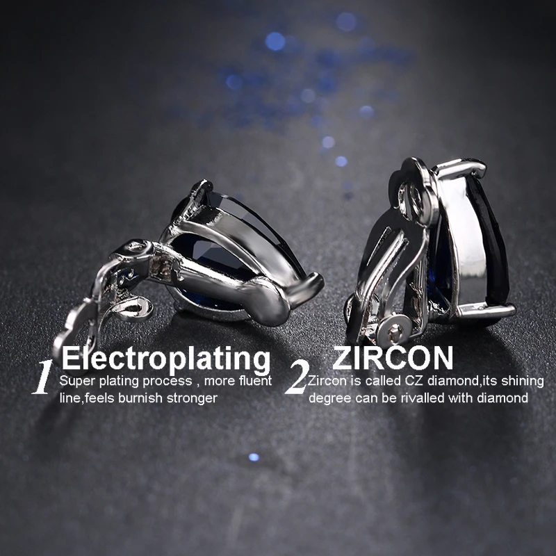Ear Clip Earrings Clip Earrings Ear Clip Fashion Water Drop Cubic Zirconia With Elegant Blue Stone For Punk Girl Party Gift