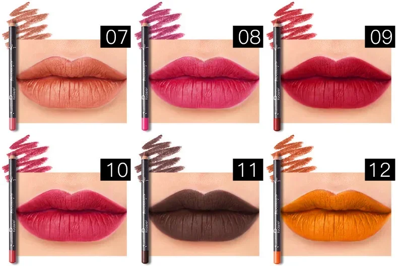 12 Pcs/Set Waterproof Lip Liner Pencil Nude Matte Lipliner Moisturizing Long Lasting Lipstick Liner Professional Makeup Pens 4