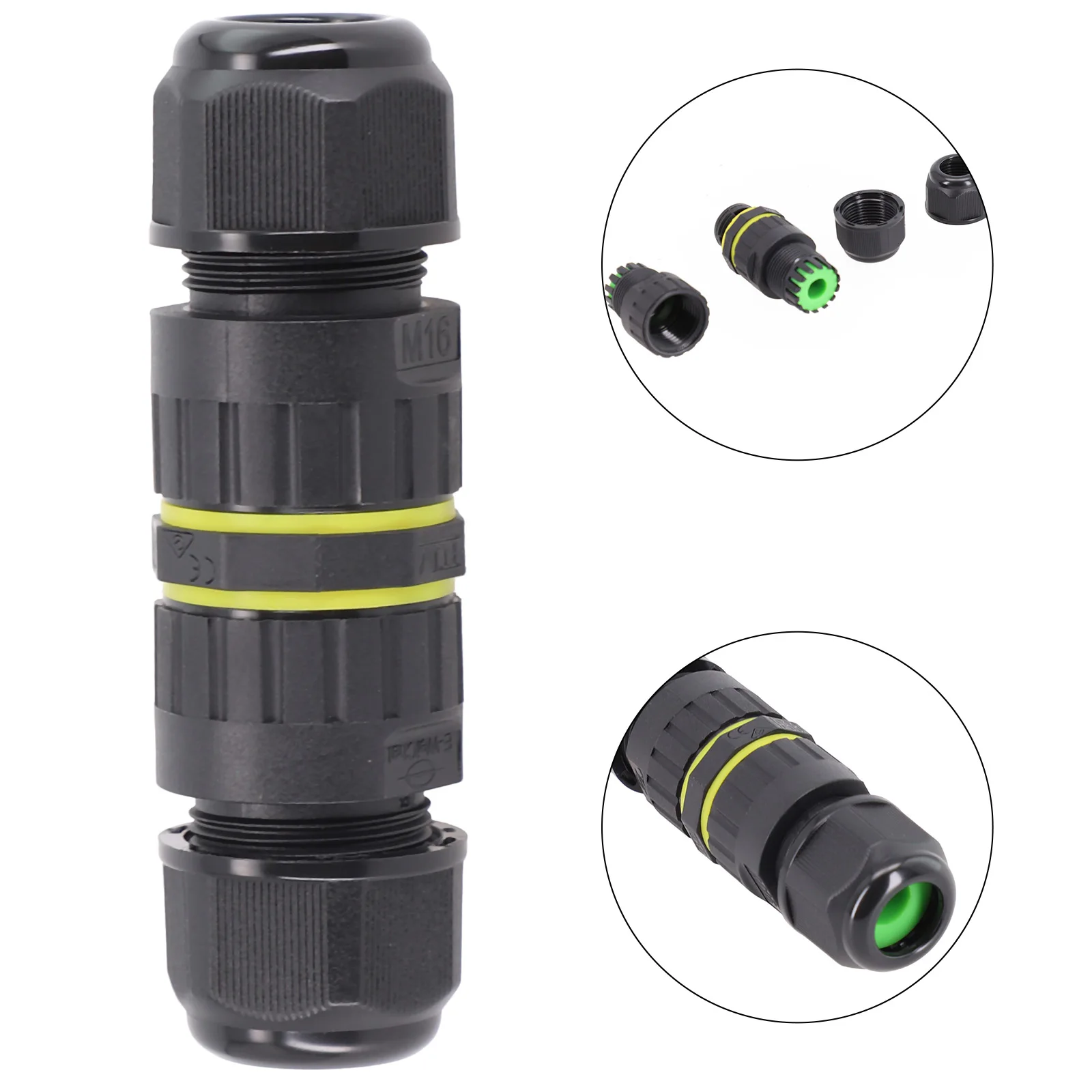 

Waterproof Electrical Cable Wire Connector 3 Pin Outdoor Junction Box IP68 Metal + Plastic Material CE RoHS Certified Black