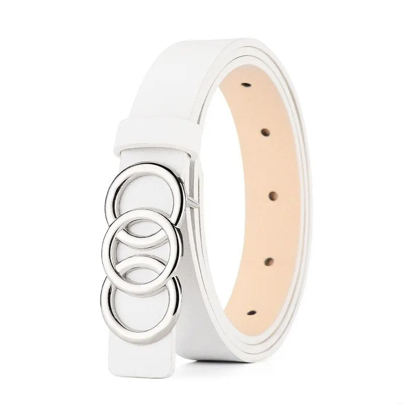 1pc New Women's Belt Fashion Silver Three Circle Buckle Belt Versatile Personalized PU Leather Belt Paired With Jeans Lady Belt