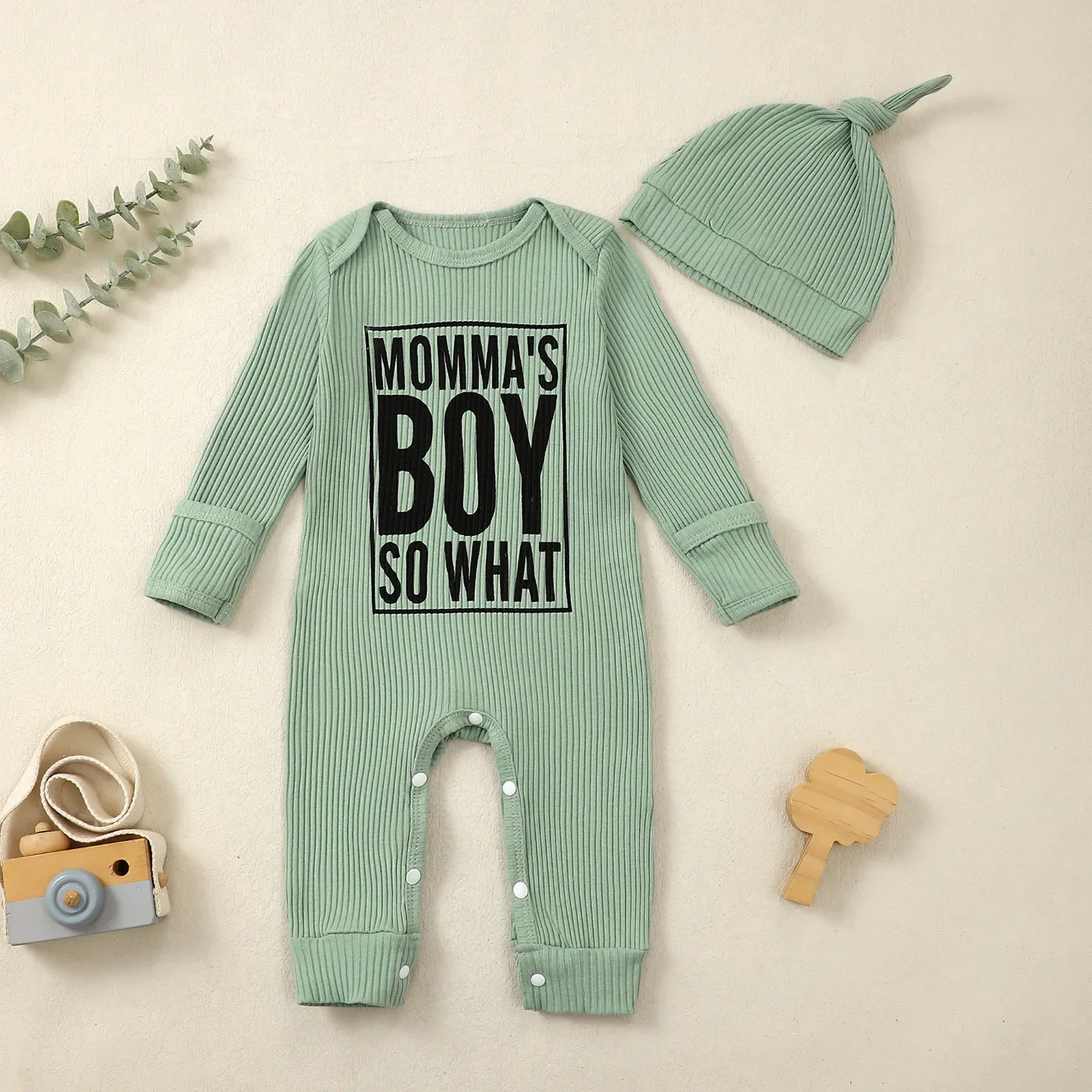 Long Sleeve Baby Crawling Suit Two-Piece Set with Hat Print Stripe Infant Toddler Boys Clothing Spring Summer Autumn Winter