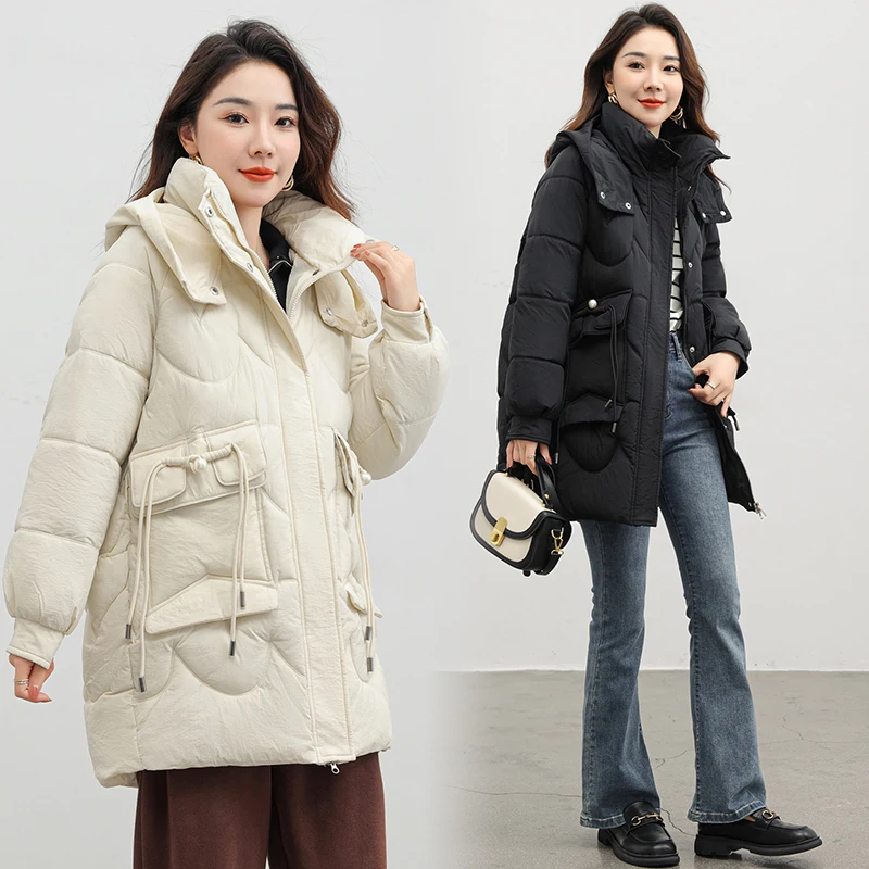 

Autumn Winter Coat Down Cotton Short Jacket For Women Windproof Parka Hooded Thick Warm Cotton-padded Jacket Pocket Snow Clothes