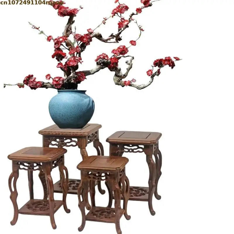 Wooden Bonsai Plant Shelf Vase Flower Pot Sorting Table Rack-Standing Flower Base Garden Decor Tea Sets Pedestal Stand