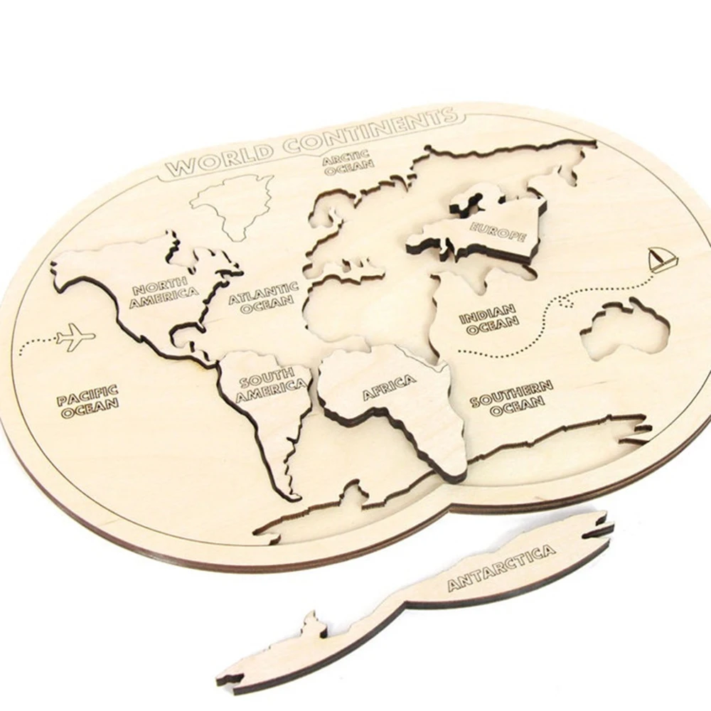 

2023 New Wooden World Map Puzzle Toy Shape Cognition Toy for Kids Pacific Plate Educational Learning Country Location Game