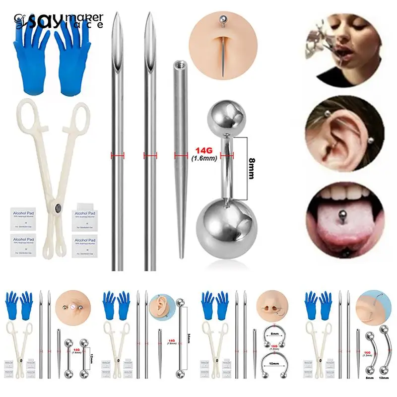 Body Piercing Kit Surgical Steel Threaded Taper Pin Needles Lip Nose Tongue Cartilage Eyebrow Navel Piercing Jewelry Tool Pliers piercing jewelry,body piercing jewelry,body jewelry,body piercing needles,body piercing kit,piercing tool,body piercing forceps