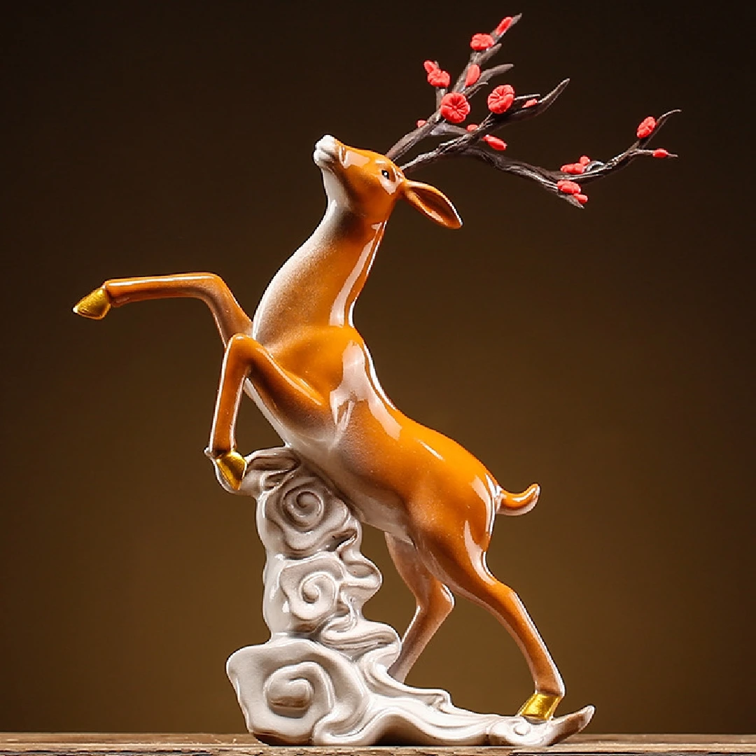 0022 New Chinese Style Lucky Fawn Living Room TV Cabinet Decoration Home Accessories Porch Bogu Frame Decoration Ceramic Crafts