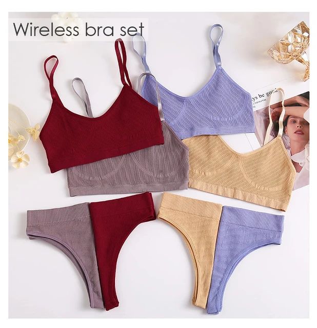 Soft Solid High Elastic Wireless Lingerie Set, Criss Cross Front U Neck  Back Bra & Panties Set, Women's Lingerie & Underwear