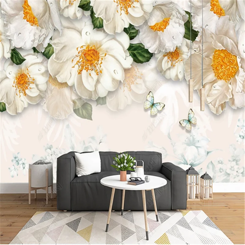 

Custom Murals Wallpaper Modern simple fresh flowersl painting TV sofa background wall papers of elk living room for home decor