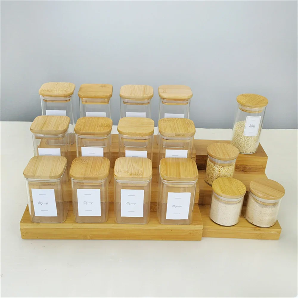 

Square Labels Accessories Jars With Airtight Food Home Of For Glass Kitchen Containers 12pcs Bamboo Spice Lids Set Storage