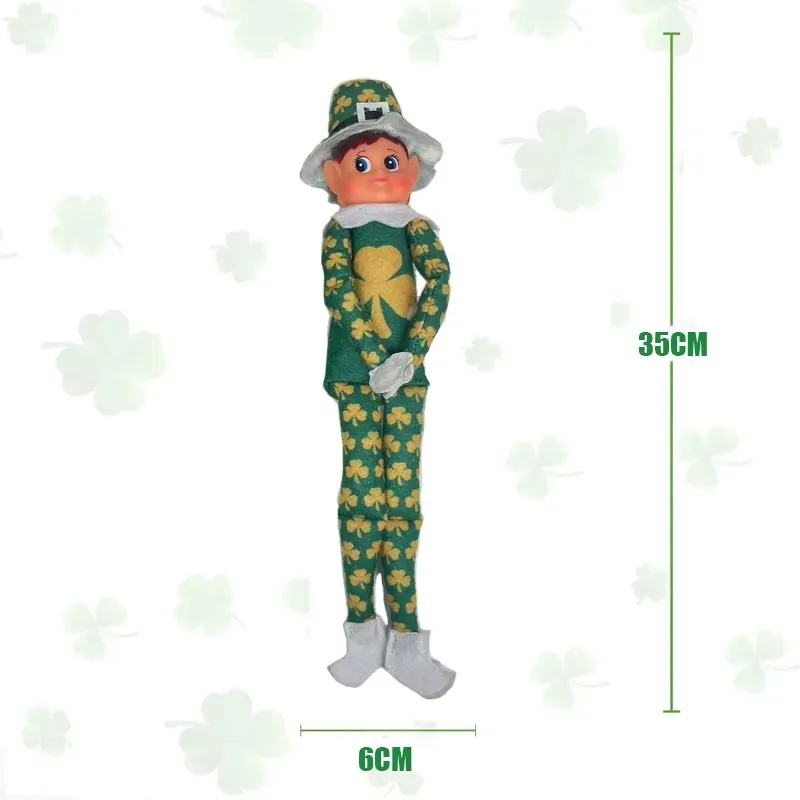 Christmas Decorations 35CM Irish Festivals Green Lucky Clover Christmas Elf Doll Boy and Girl Ornament Gift Christmas Decoration FestivalsGift