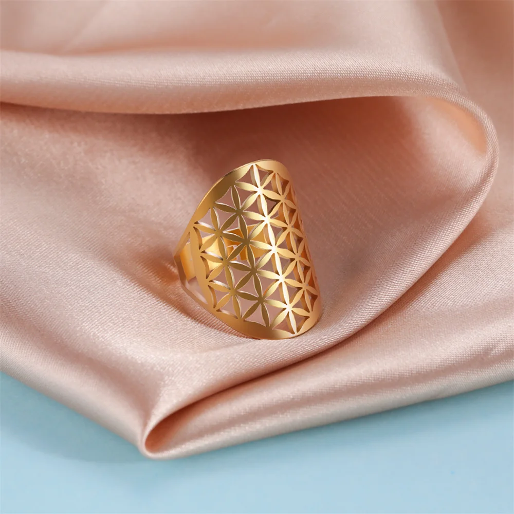 Flower Of Life Ring Adjustable Stainless Steel Sacred Geometry_voghion.com