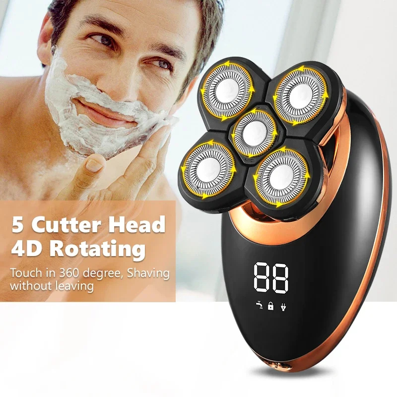 IPX7 Waterproof Electric Shaver Razor for Men Beard Hair Trimmer Rechargeable Bald Head Shaving Machine LCD Display Grooming Kit 4