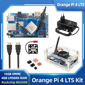 Orange Pi 4 LTS 4GB LPDDR4 16GB EMMC Rockchip RK3399 Wifi+BT5.0 Gigabit Optional Case Power Supply Heatsinks for OPI 4 LTS 1