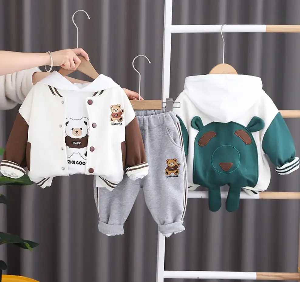 Baby Boy 1st Birthday Outfit Spring Autumn Children Cartoon Cardigan Coats White T-shirts Pants Toddler Suits Kids Bebes Clothes