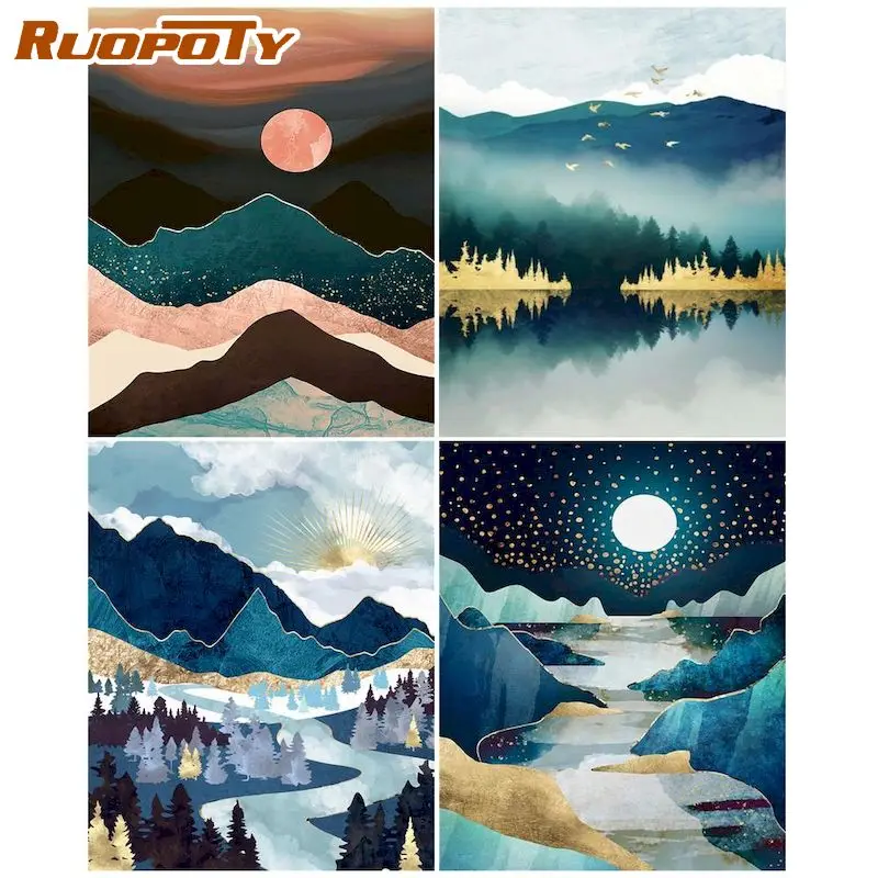 

RUOPOTY Painting By Number Moon Landscape Drawing On Canvas HandPainted Art Gift DIY Pictures By Number Scenery Home Decor