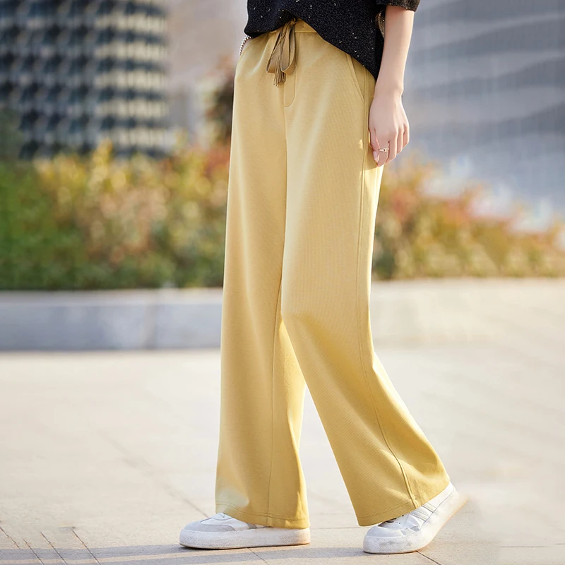 

Spring 2024 New Women's Modal COTTON Pants Elastic Waist Drawstring Summer Solid Chic Female Casual Soft Wide Leg Pants Thin