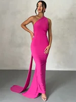 Women's One-Shoulder Sleeveless Maxi Dress Adjustable Scarf Loop Ruched Backless Bodycon Festival Party Outfit Elegant Long Gown - Image 4