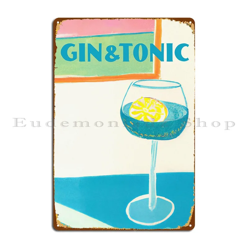 

Blue Gin Tonic Cocktail Metal Sign Pub Mural Customize Design Wall Plaque Decoration Tin Sign Poster