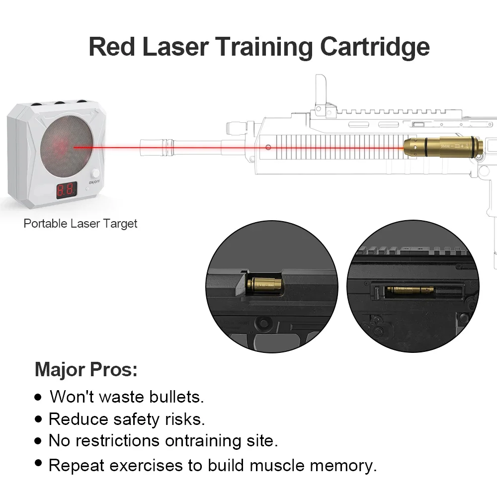9mm Red Dot Laser Training Cartridge Dry Fire Tactical Bullet Trainer for Pistol Marksmanship Practice And Skill Development