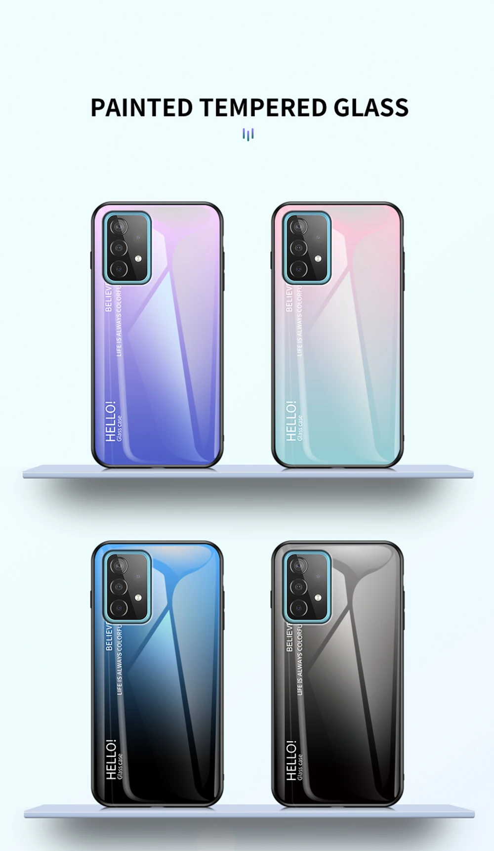 A73 A53 Cover DECLAREYAO Hartglas Coque für Samsung Galaxy A33 A03S A03 Core A03 Hülle Silikonrahmen Slim Tempered Gla_voghion.com