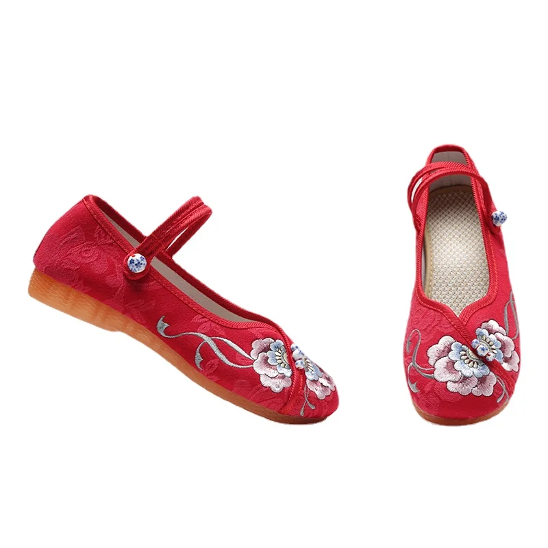 

Spring and Autumn New Ethnic Style 2023 Comfortable Breathable Buckle Embroidered Cotton Versatile Casual Female Dancing Shoes