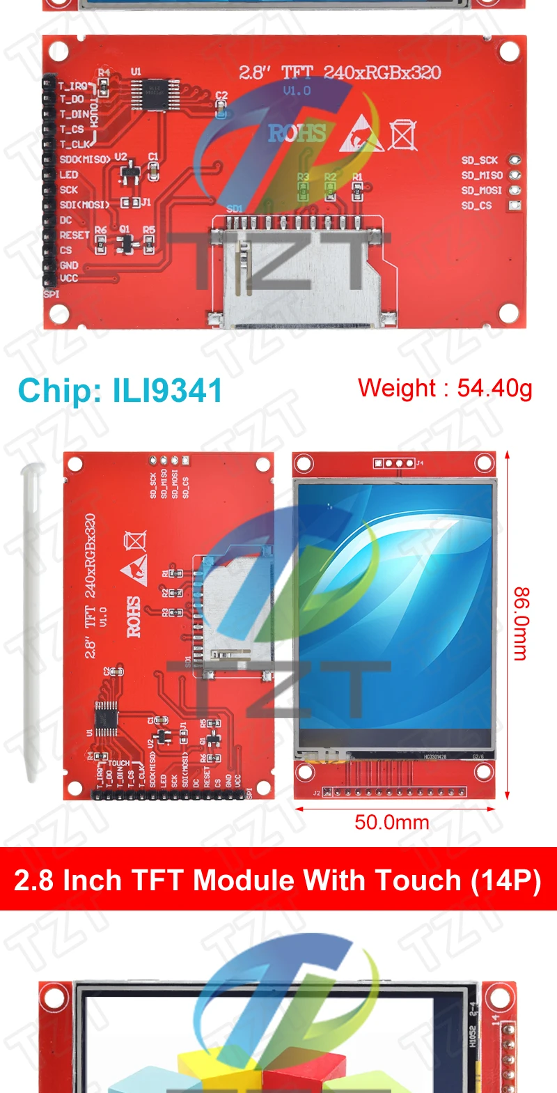 240x320 2,8" SPI TFT LCD Touch Panel Serielles Portmodul mit PBC ILI9341 / ST7789V 2,8 Zoll SPI Serielles Display mit Touch Pen – Detail 3