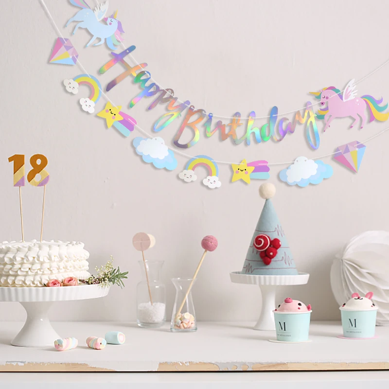 

Unicorn Party Bunting Banner Happy Birthday Paper Garland Flags for Unicorn Theme Kids Birthday Hanging Decorations Baby Shower