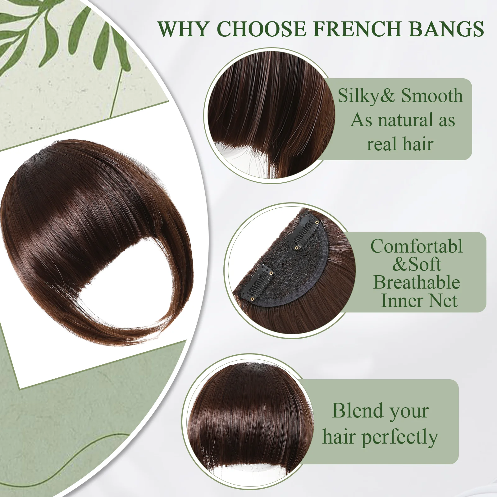 HAIRCUBE Bangs Hair Clip French Clip In Thick Natural Synthetic Full Bangs Straight Extensions Synthetic Wig For Women Girls hair extensions hair bangs
