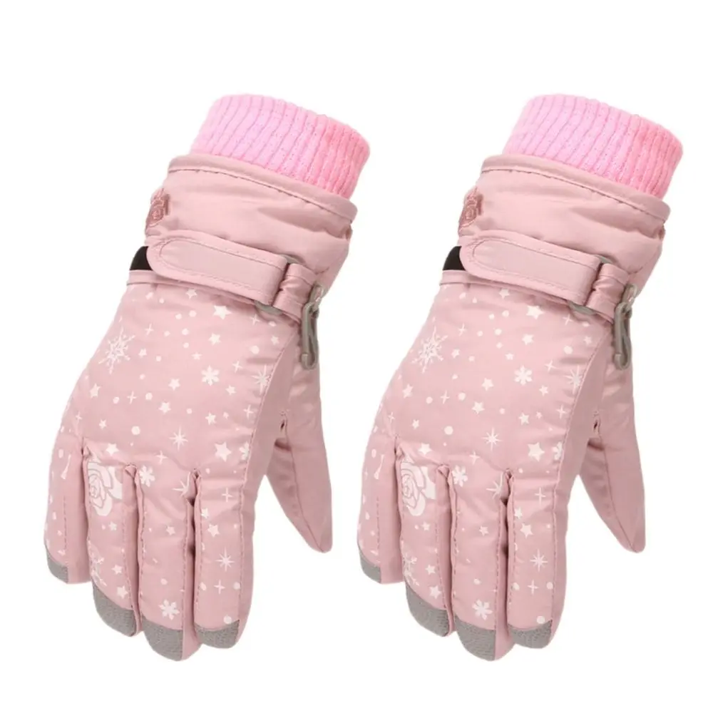 Children Skiing Gloves Pink Thicken Warm Kids Cycling Gloves Windproof Waterproof Outdoor Sports Mittens Ski Snow Winter Must