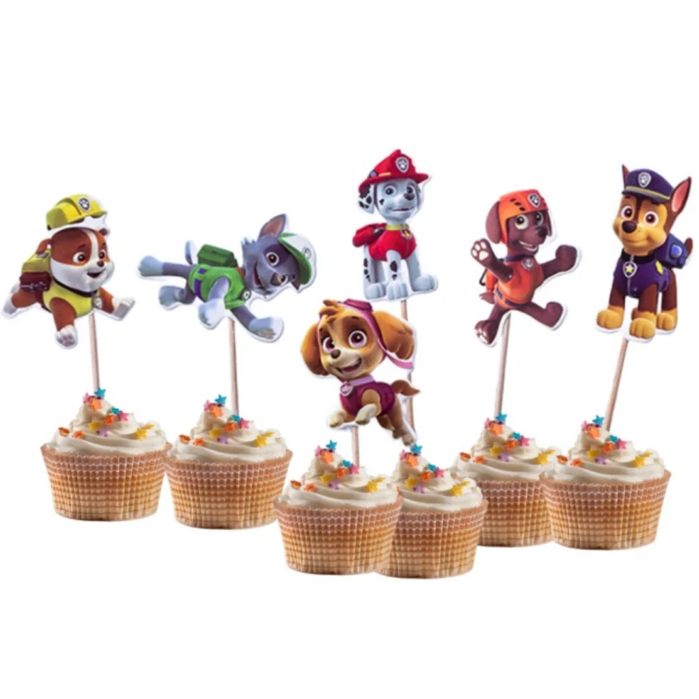 PAW Patrol Cake Toppers 24Pcs Cartoon Cupcake Toppers Theme Birthday Party Supplies For Baby Shower Boys Girls Party Decoration