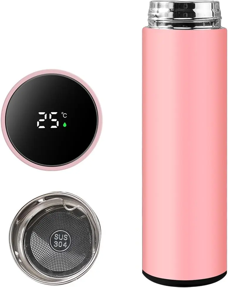 Insulated Stainless Steel Beverage Container with LED Temperature Display, 17 Oz