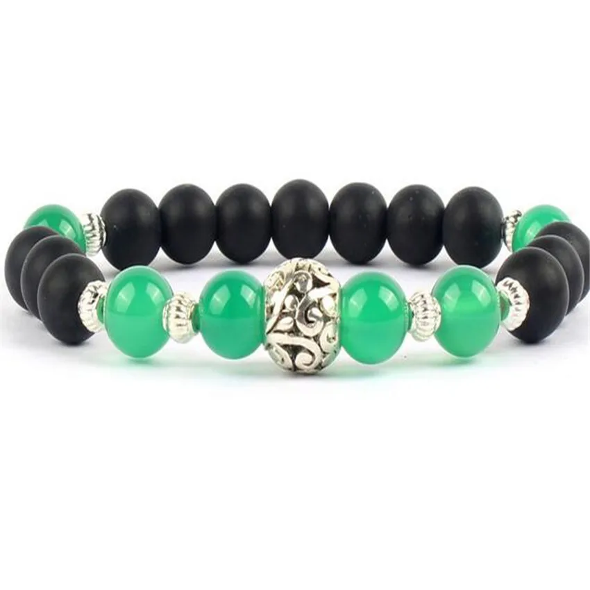 

8mm Black Agate Buddhist Bead Bracelet Cuff Unisex Fabric Everyday Bangle Teens Unique Women Charm Semi-Precious Stones