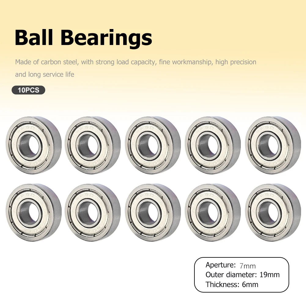 10pcs Miniature Ball Bearings Heavy Load 607ZZ Metal Sealed Miniature Bearing 7x19x6mm Wear Resistant for Skateboard Scooter