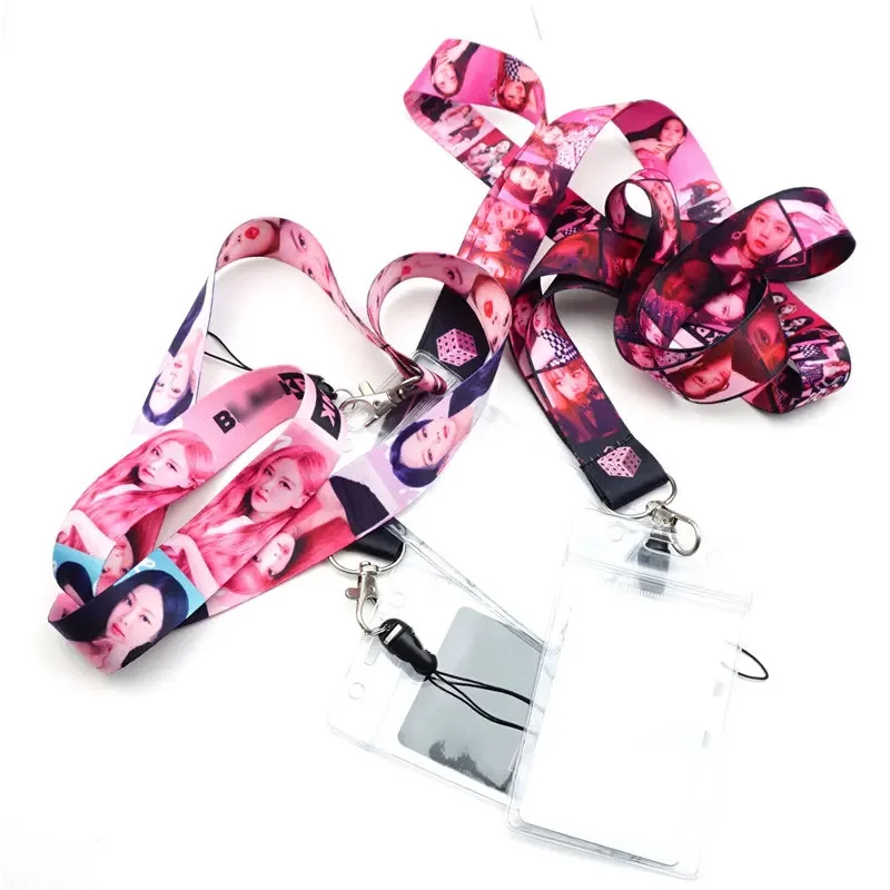 Cute Girl Pink Key Lanyard ID Badge Holder Phone Neck Strap with Fashion Key Ring Key Chain Keychain Charms Cosplay Accessories