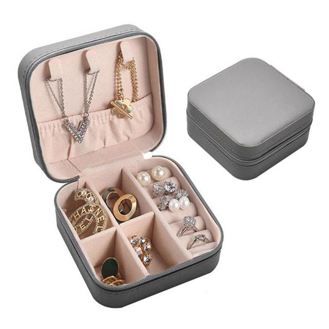 Portable Jewelry Storage Box Leather Case Boxes Travel Organizer Display Earrings Necklace Ring Jewelry Storage Organizer